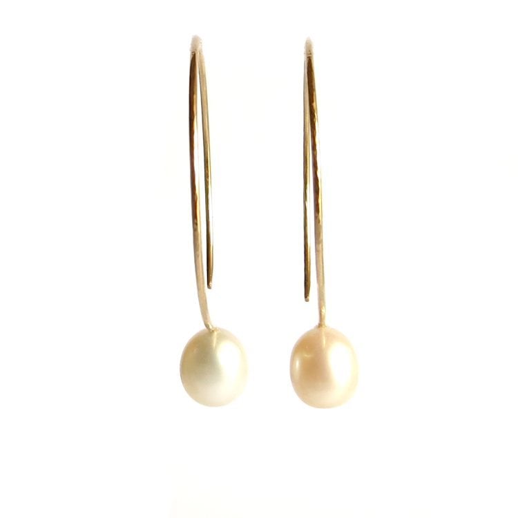Image of White cultured freshwater pearl hoop earrings - Momi Hoops