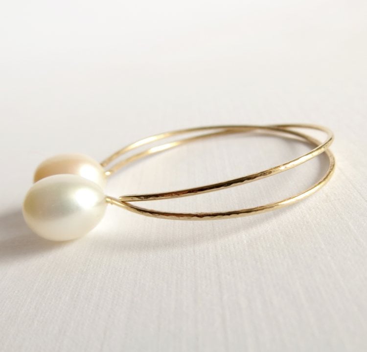 Image of White cultured freshwater pearl hoop earrings - Momi Hoops