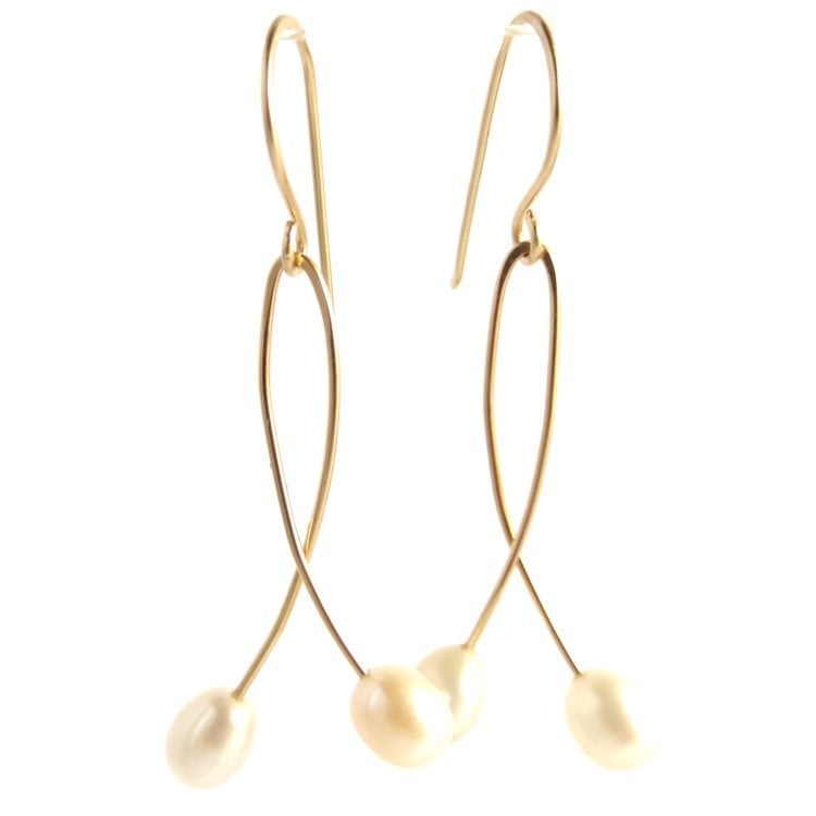 Image of White cultured freshwater pearl doubles earrings - Momi Twins