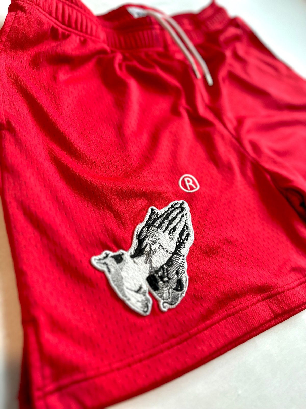 Image of BLE$$ING$®️ 500GSM RED MESH SHORTS 