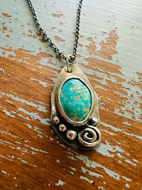 Image 2 of Sierra Nevada turquoise pendant with sterling silver rose and pearls