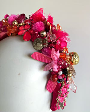 Image of Deep pink bejeweled headband. 