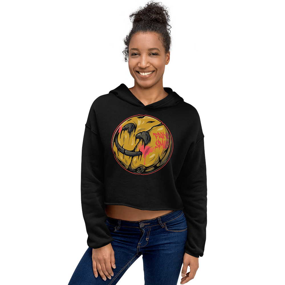 FAKE SMILE PRINTED CROP HOODIE