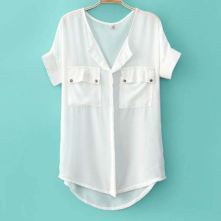 Image of Casual Solid Color Chiffon Shirt