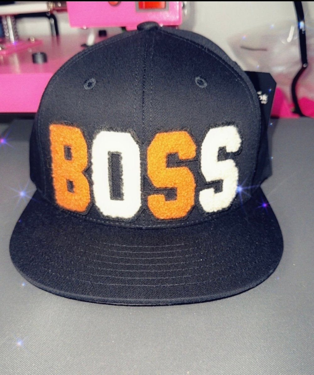 Image of Red & black  boss or orange & black snap back hats