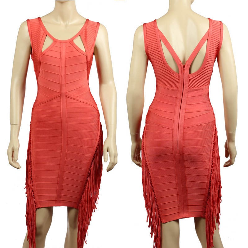 Image of Fringe Coral Bandage Dress