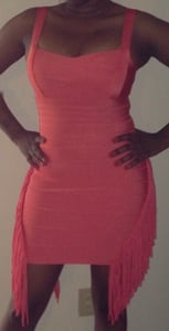 Image of Coral Fringe Bandage Dress