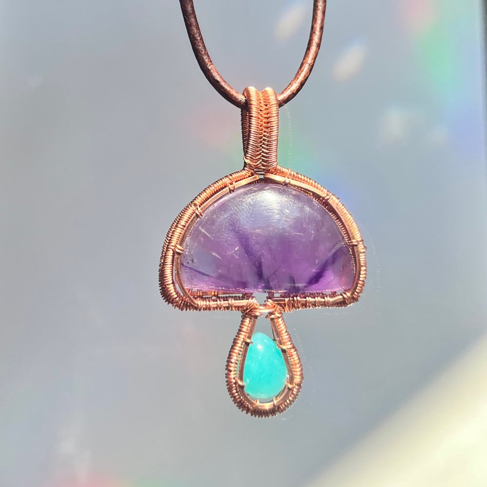 Image of Amethyst & Amazonite Mushroom Pendant