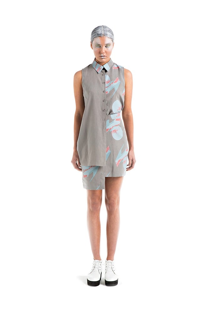 Image of Asymmetric Shirt - Grey Print