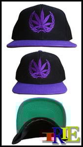 Image of  IRIE NATION TOP SHELF WEED LOGO ON BLACK & PURPLE ADJUSTABLE SNAPBACK HAT