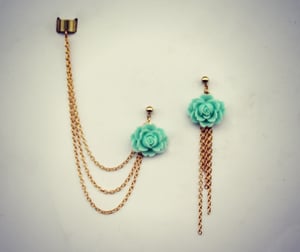 Image of aqua rose ear cuff earrings