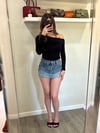 denim rhinestone skirt 