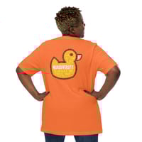 Image 2 of Unisex t-shirt neurodiversity DUCK on back and color brain logo front 