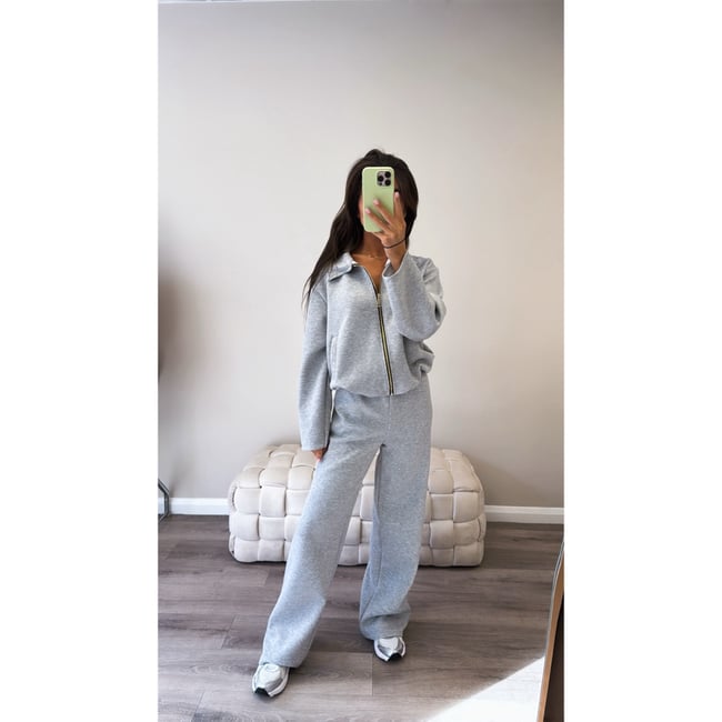 Grey Zip up collor tracksuit 