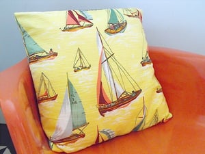 Image of Original Vintage Fabric 'Boats' Cushion
