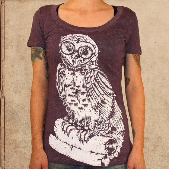 Image of Harry Potter Owl - girls - plum scoop neck - discharge ink 