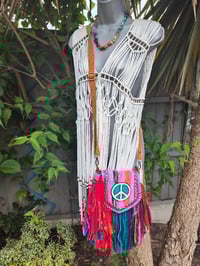 Image 2 of FRILL MINI body cross Sari bag with ruffles - detachable strap -peace sign 2