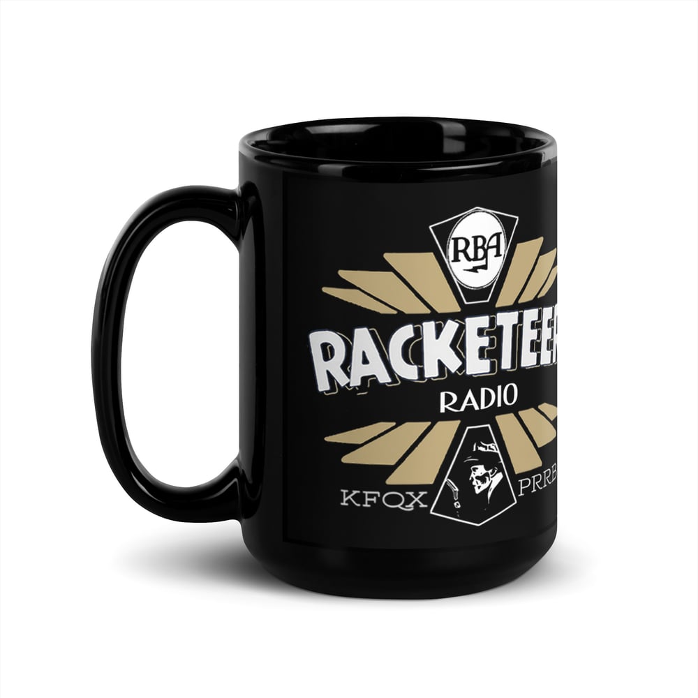 RBA Racketeer Radio KFQX Black Glossy Mug
