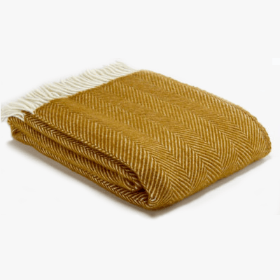 Pure Wool Herringbone Throw Mustard   Hus