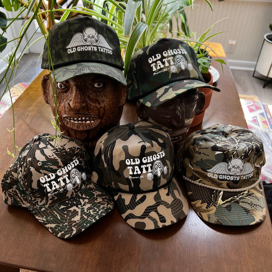 Image of Old Ghosts Tattoo camo hats 