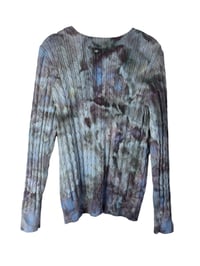 Image 5 of ♻️ UPCYCLED L Cable Knit Cotton Blend Sweater in Stormy Skies Ice Dye