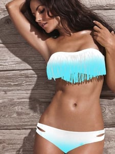 Image of Hot Sexy Women Tassel Padded Bandeau Fringe Bikini 2pcs Set Swimsuit Swimwear 2 tone Color