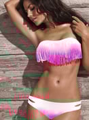 Image of Hot Sexy Women Tassel Padded Bandeau Fringe Bikini 2pcs Set Swimsuit Swimwear 2 tone Purple