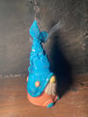 Bubble Gum Speckled Blue and Coral Ceramic Decorative Fishing Gnome Incense Burner 