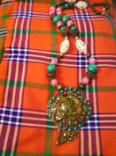 Image of Large green pendant and pink, multi color necklace