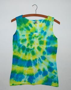 Image of Blue, Green and Yellow Spiral Tie Dye Vest Top Size Small