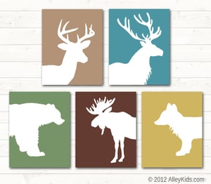 Image of Woodland Nursery Art, Woodland Decor, Deer, Moose, Bear, Fox, Elk