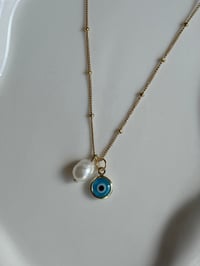 Image 2 of Turquoise Evil Eye Pearl Necklace