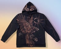 Image 1 of “RAVEN HAVEN” BLEACH PAINTED PULLOVER HOODIE XL