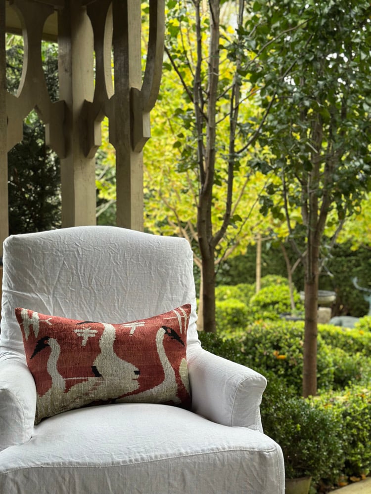 Image of Burnt Terracotta Crane Ikat Cushion