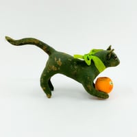 Image 2 of Antique inspired Playful Black Cat with Jack O' Lantern(free-standing figure)