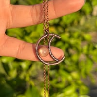 Image 2 of Peach Moonstone Copper Moon Pendant 🌙💘