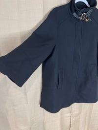 Image 11 of ZARA rare black leather buckle neck front zipper pea coat jacket