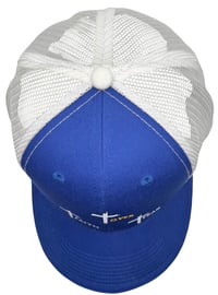 Image 2 of Heavenly Made Apparel Faith Over Fear Mesh Hat - Blue & White Adjustable 