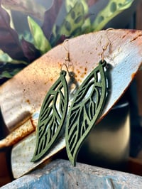 Green Leaf Wooden Earrings