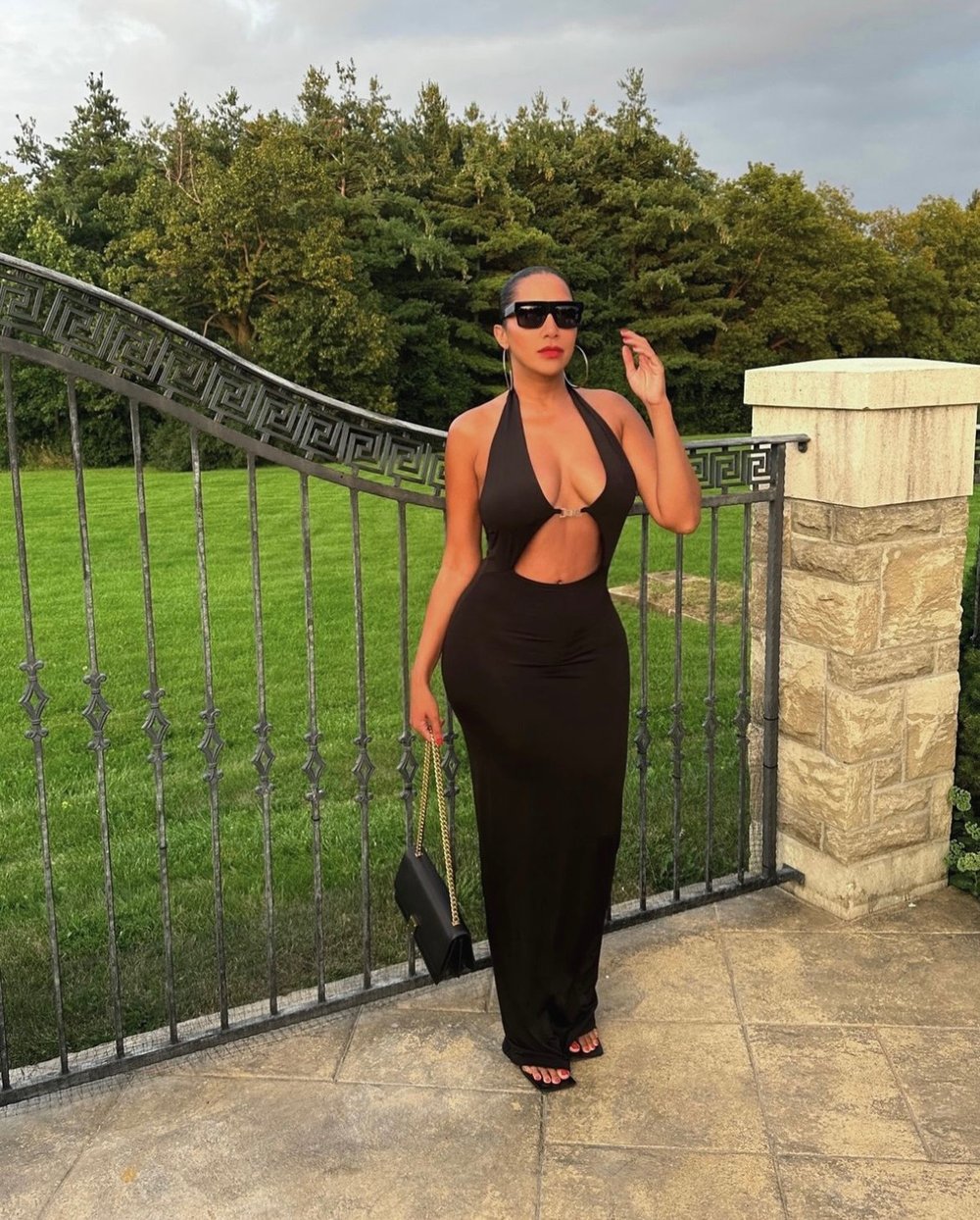 Image of BLACK LONG HALTER DRESS WITH CLASP (MEDIUM)