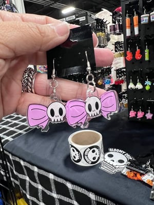 Skull and Pink Bow acrylic earrings