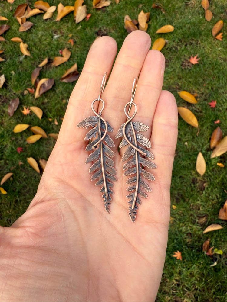 Image of LARGE Copper Autumn Fern Dangle Earrings