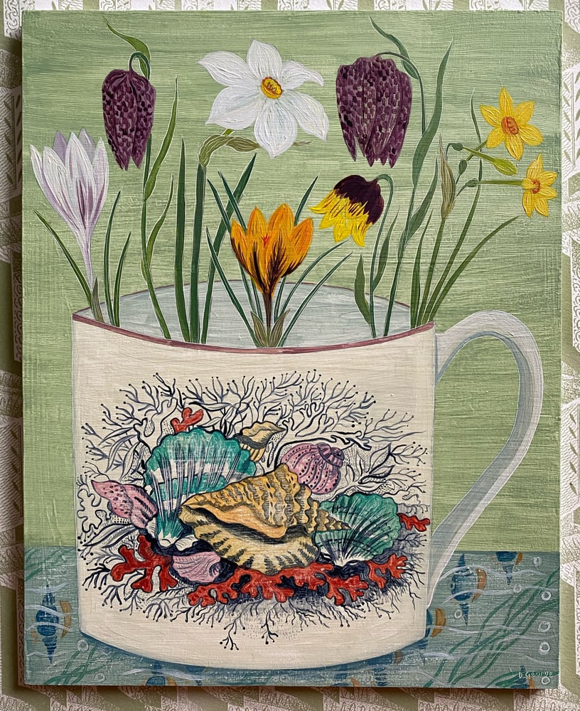 Image of Shell Cup and Spring Flowers Giclée Print 