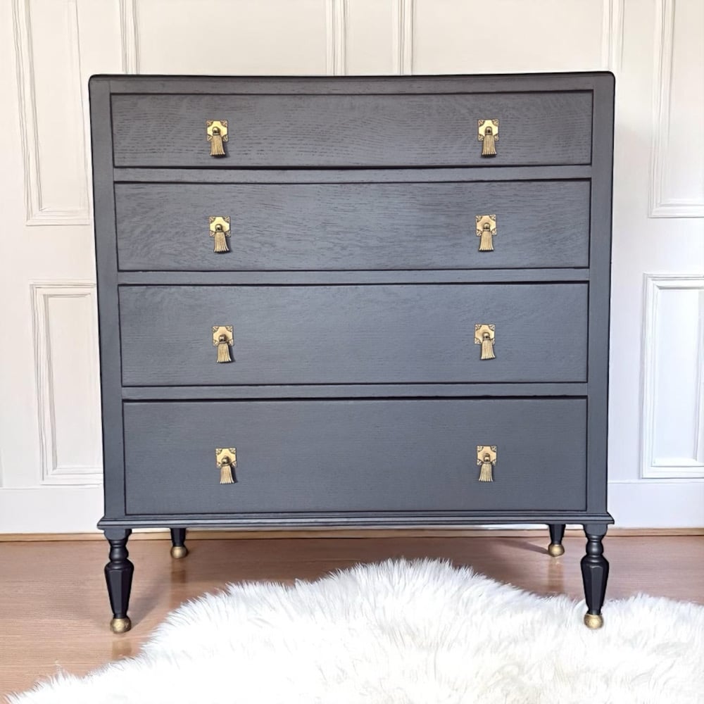 Image of Stunning black & gold oak chest of drawers 
