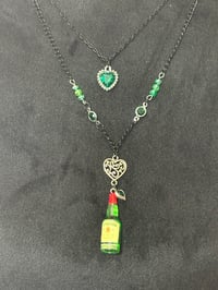Image 2 of Green Heart and Jameson whiskey Bottle and hearts Charm Necklace 