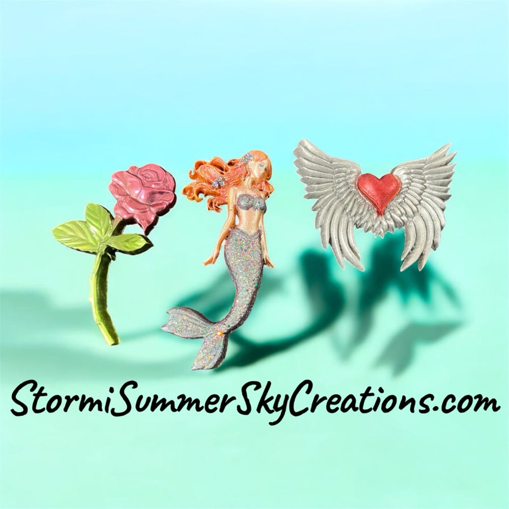 Image of Red heart w/wings, mermaid, rise flower