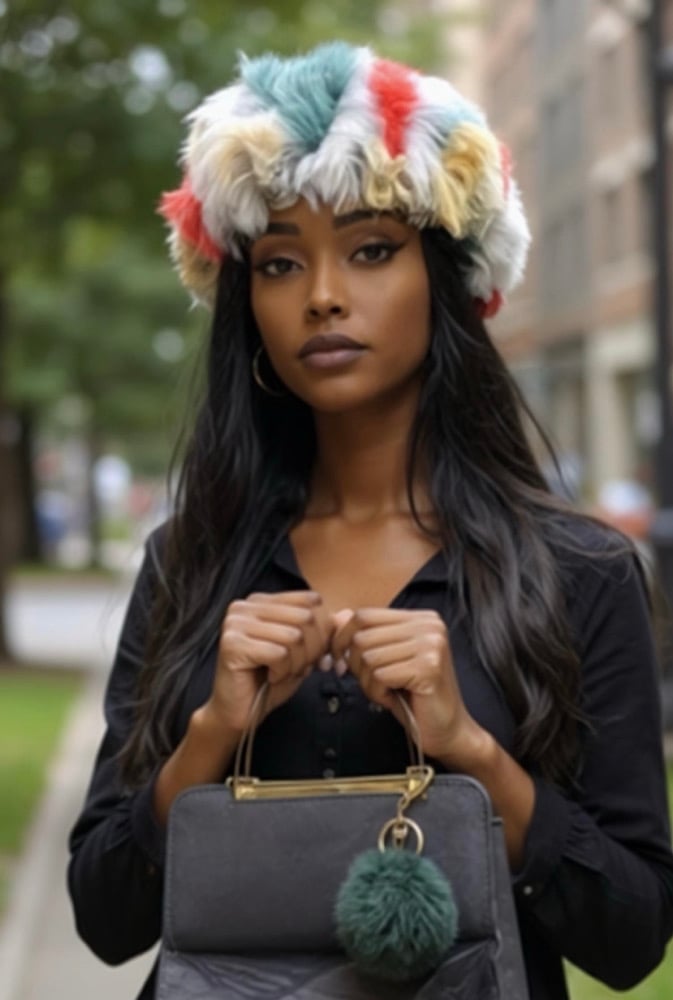 Image of Faux Fur Headband Hats and Key chain Set. 