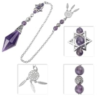 Image 2 of Natural Stone Crystal Pendulum for Reiki Divination 12 Facet Hexaonal Points with Dream Catcher Chai
