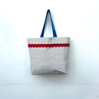 Image 1 of Red, White and Blue Braid Ticking Tote 