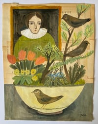 Image 1 of Spring garden dish with tulips and portrait